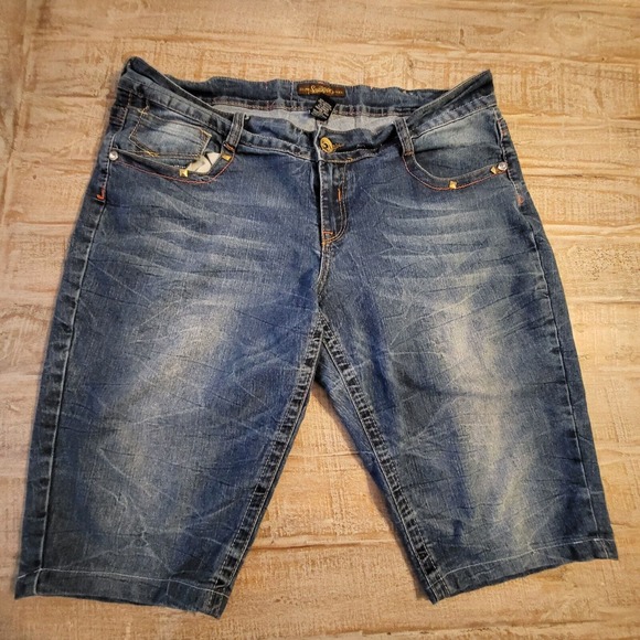 Southpole Pants - Southpole Jean Shorts Women's 20 Blue Distressed Y2K Embroidered Pockets